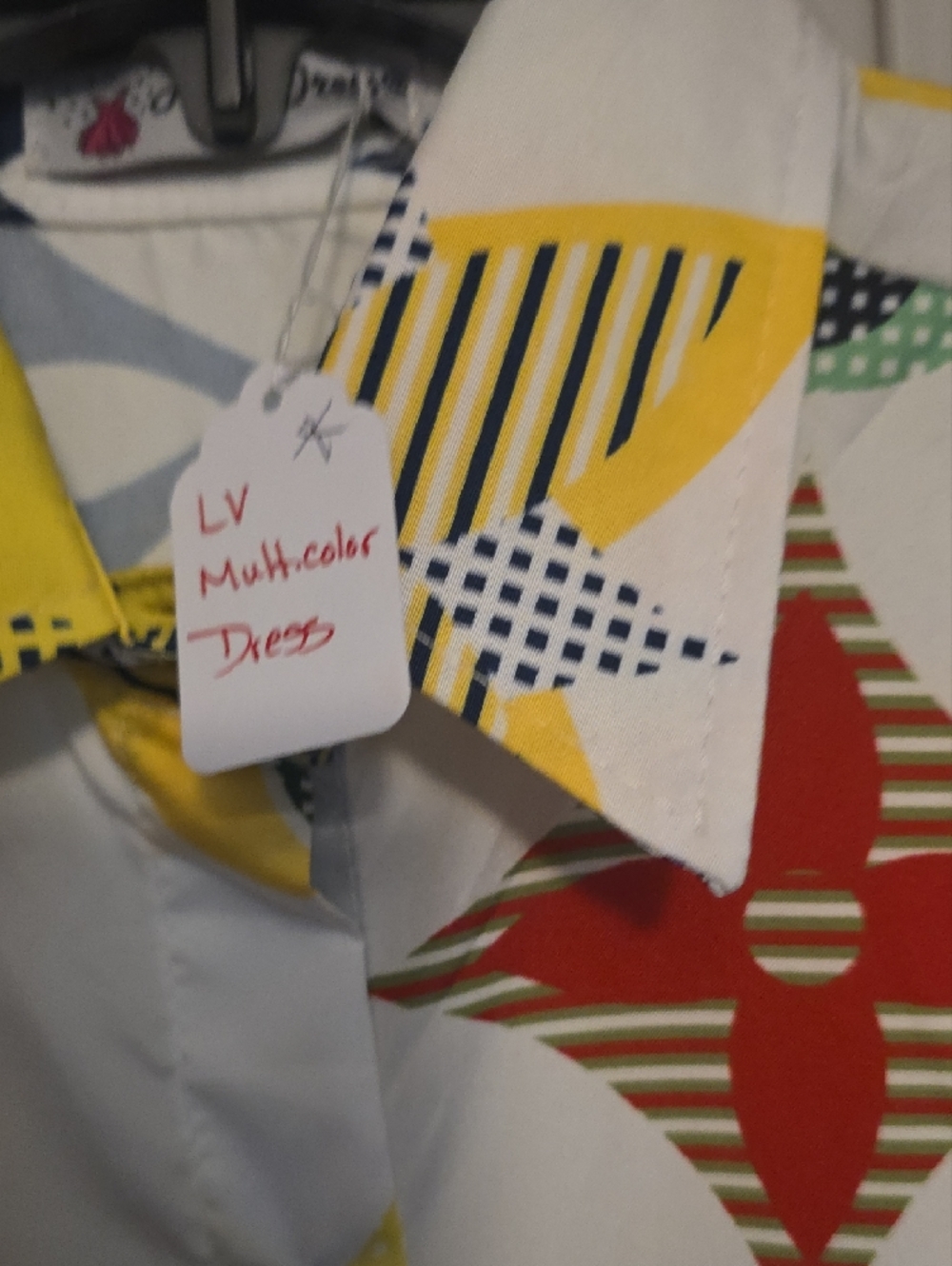 White Multicolor Patterned Button-Up Shirt Dress With Pockets. - Picture 3 of 5
